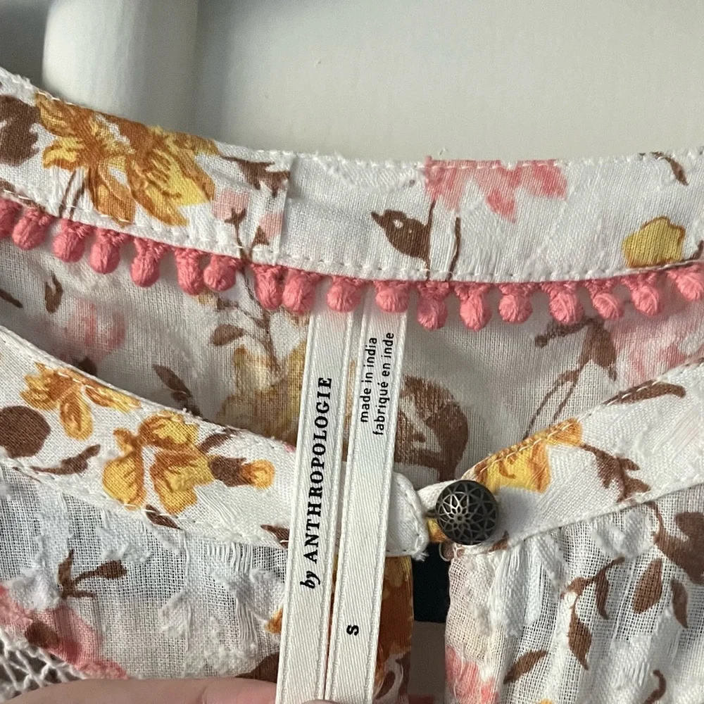 Anthropologie Floral Balloon Puff Sleeve Button-Up Shirt